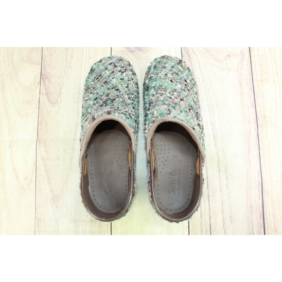 Sanita Green Brown Earth Colored Textile Fabric clogs Shoes Size 8 - Picture 9 of 9